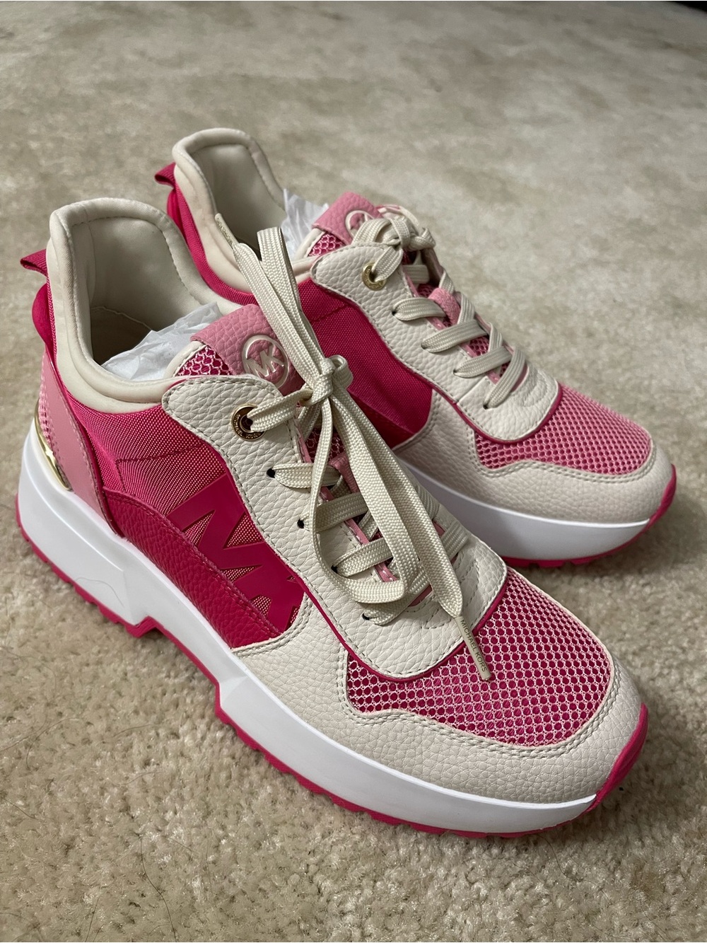 Michael Kors Hot Pink and Cream Platform Sneakers